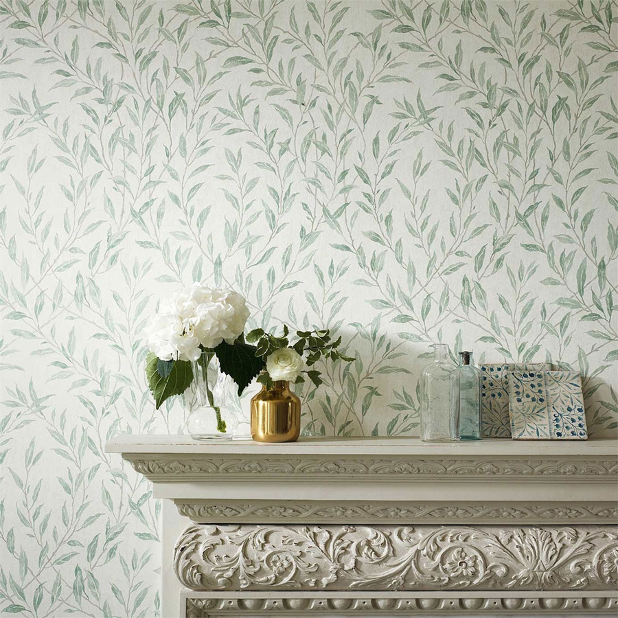 Sanderson Tapete Osier Willow in Cream mit floralem Botanical Design und Non-Woven Struktur in Beige und Grün - Bild 1