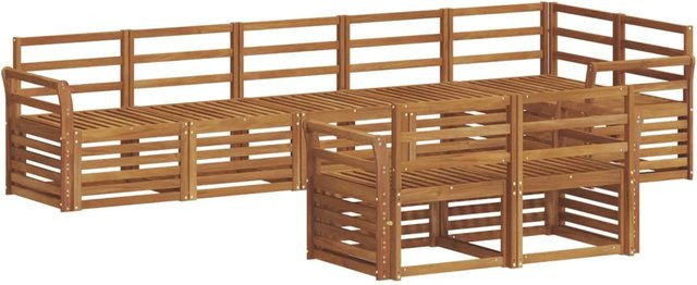 vidaXL Sofagarnitur aus Massivholz Akazie in Natur Braun, 8-teiliges Ecksofa im L-Shape mit Latten-Design - Bild 1