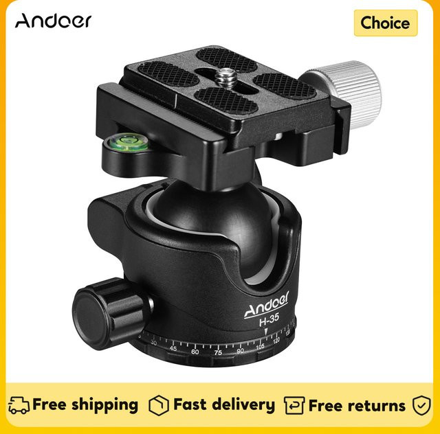 Andoer H-35 Panorama Stativ Kugelkopf Adapter mit U-Nut und Low Gravity Center Design aus Aluminiumlegierung, Schwarz, max. 15 kg Tragfähigkeit - Bild 1