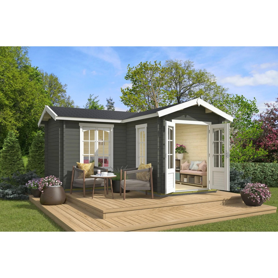 Holz-Gartenhaus Lasita Portsmouth mit Satteldach in Grüngrau, B/H/T: 450 x 245,1 x 447,6 cm - Bild 3