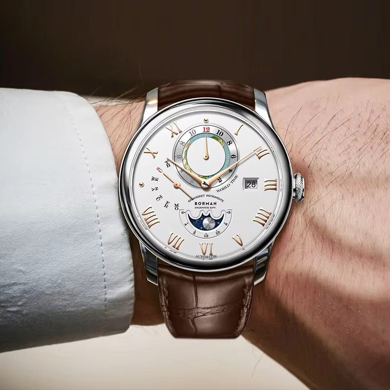 BORMAN Armbanduhr Automatik, Edelstahl, Leder, Silber, Herren - Bild 1