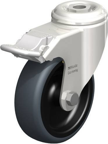 Blickle Lenkrolle LKRXA-TPA 101G-FI-ELS mit Feststeller in Schwarz-Grau aus Edelstahl, Rad-Durchmesser: 100 mm, Tragfähigkeit: 70 kg - Bild 1