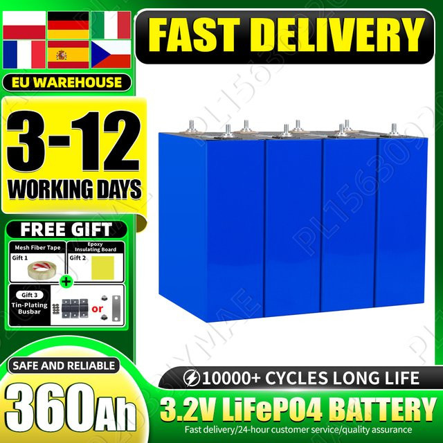 Futuraglow LiFePO4 Akku-Zellen Klasse A 3,2V 360Ah in Blau für DIY Solar-Off-Grid-Heimenergiespeicher, Wohnmobile und Camper - Bild 1