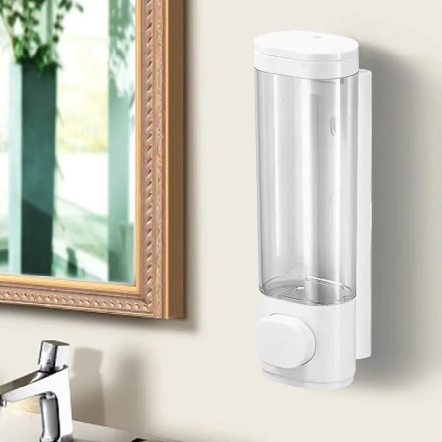 Alloet Seifenlotionsspender zur Wandmontage, nachfüllbarer manueller Flüssigkeitsspender für Badezimmer und Küche, Weiß, 300 ml - Bild 3