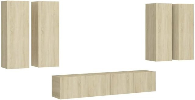 vidaXL 6-tlg. TV-Schrank-Set Wohnzimmer in Beige aus Holzwerkstoff, B/T/H: 2 x 80 x 30 x 30 cm und 4 x 30,5 x 30 x 90 cm - Bild 1