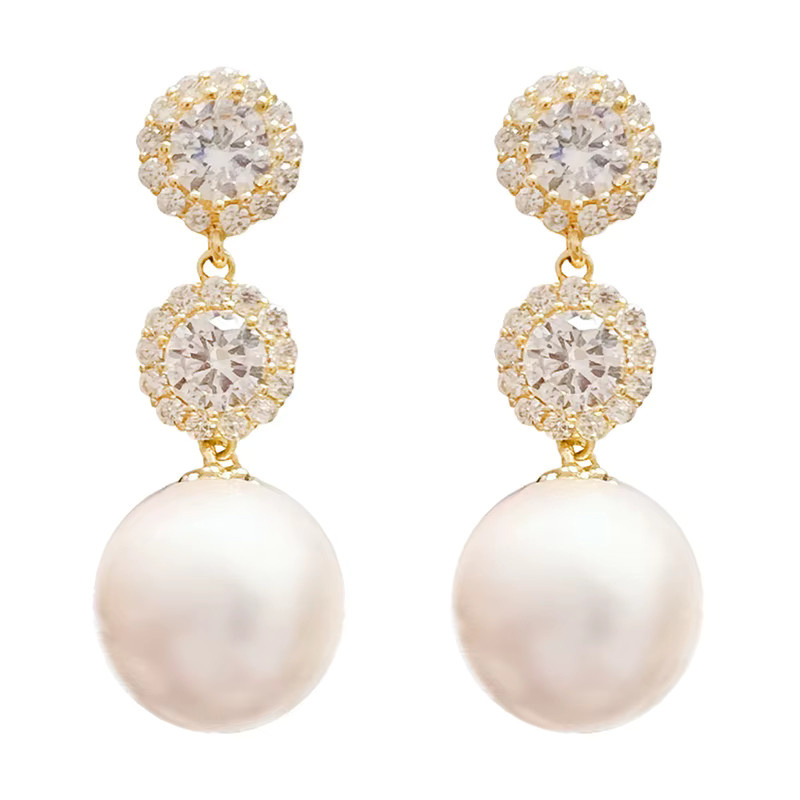 Huitan Ohrringe, Perle, Zirkonia, Damen, Gold - Bild 2