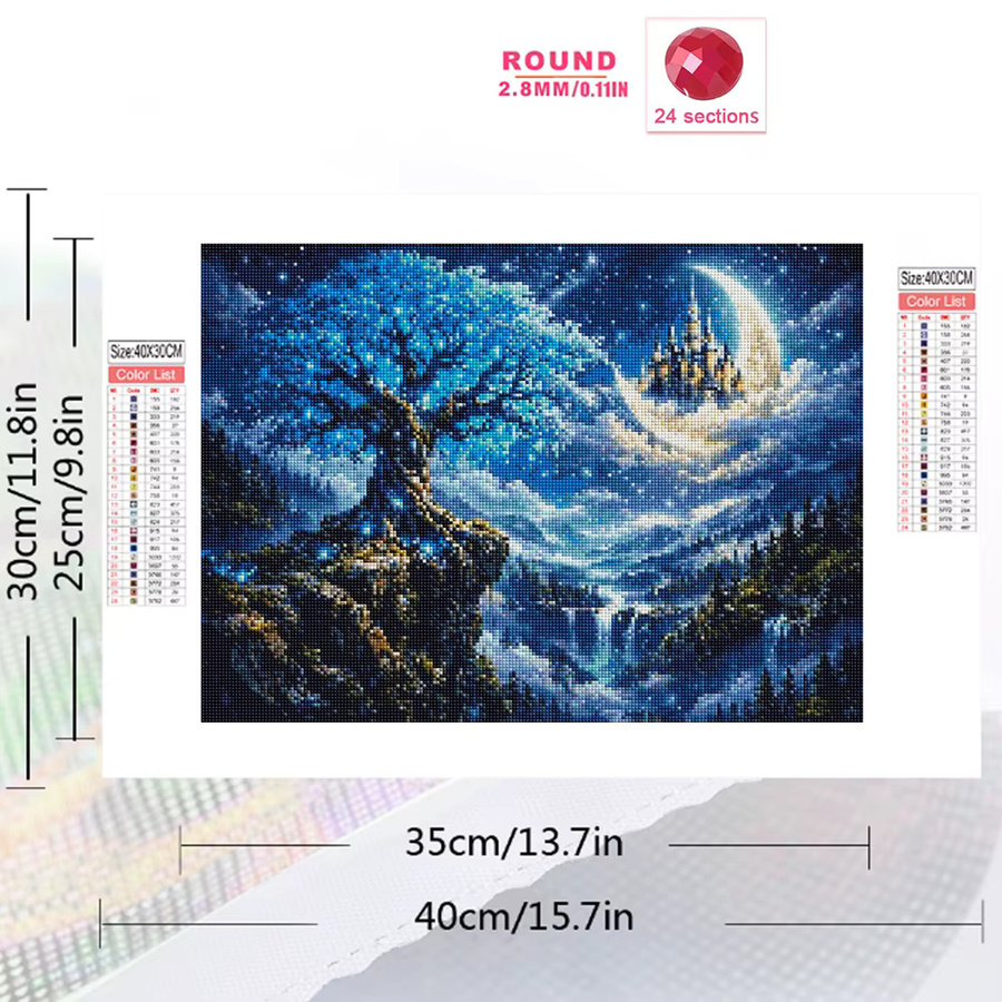 Momoart Diamantmalerei Abstrakte Landschaft mit Baum und Schloss als DIY Mosaik Set in Mehrfarbig, B/T/H: 20 x 20 x 20 cm - Bild 2