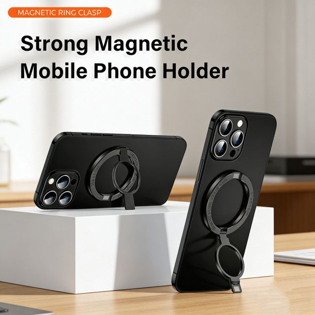 QGhappy Magnetischer Ring-Handyhalter für MagSafe in Schwarz, faltbarer und abnehmbarer Magnet-Griffständer für dein iPhone - Bild 1