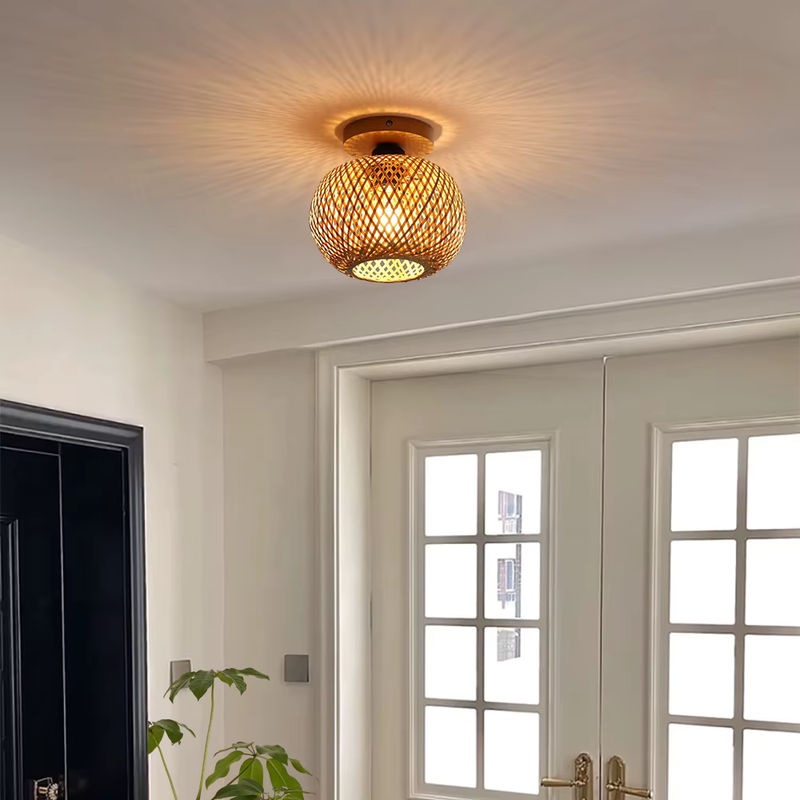 PARKSON Deckenleuchte aus Bambus und Rattan in Braun, runde Handgemachte Korbgeflecht-Lampe für Wohnzimmer, Esszimmer, Restaurant und Café - Bild 5
