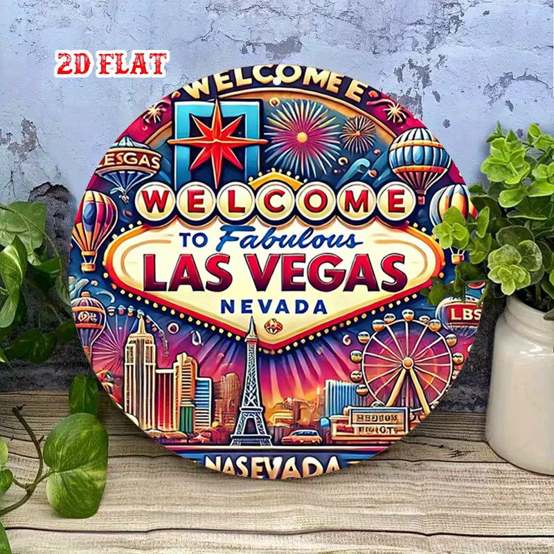 Las Vegas Willkommensschild Wandkunst aus Aluminium von Potdemiel, Retro Vintage Stadtbild Design, Multicolor, B/H: 19,99 x 19,99 cm - Bild 4