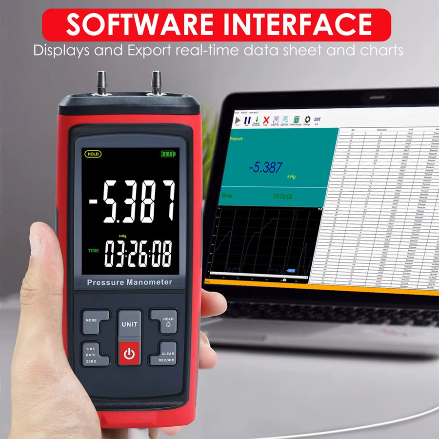 Digitales Differenzmanometer GAIN EXPRESS Luftdruckmesser U-Typ in Rot mit ±50 KPa Messbereich für pneumatische Kompressorventile und Tanks - Bild 4