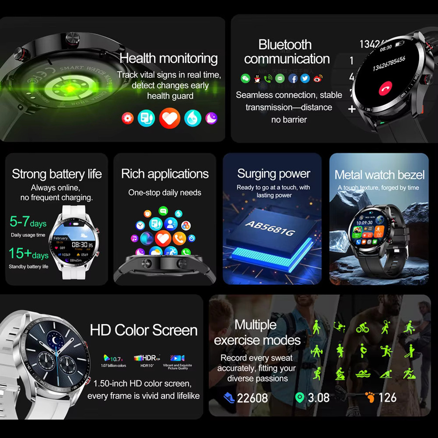 ChiBear Smartwatch, Edelstahl, Schwarz, Herren - Bild 2