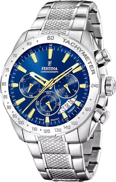 Festina Chronograph, Quarz, Edelstahl, Blau, 45 mm, Herren - Bild 1