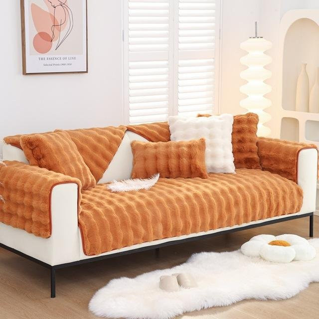 Modulares Sofabezug-Set aus weichem Blasenvelours in Orange, rutschfeste L-Form Sofadecke für den Winter mit 1 Kissenbezug (45 x 45 cm) - Bild 1