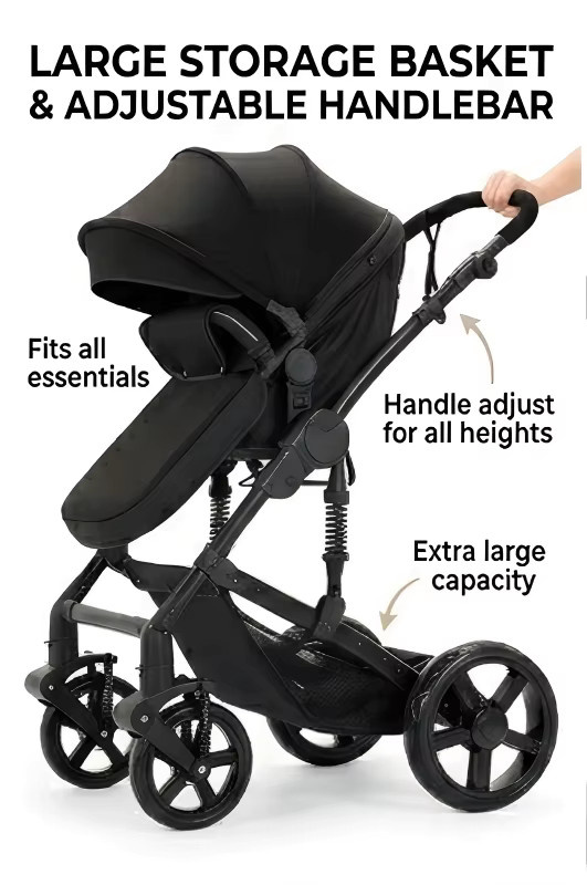 Magic ZC 3-in-1 Reise-Kinderwagen für Neugeborene mit Aluminiumrahmen und Federung in Grau und Schwarz - Bild 5