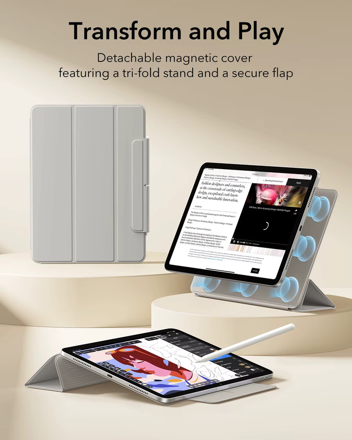 ESR Schutzhülle für iPad Pro 11 Zoll (M5/M4) mit vertikalem Ständer, Magnetverschluss und Stifthalter in Pink oder Grey - Bild 2