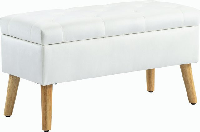 HOMCOM Sitzbank mit Stauraum aus Gummiholz in Weiß mit Samtoptik, B/T/H: 102 x 35 x 43 cm - Bild 1
