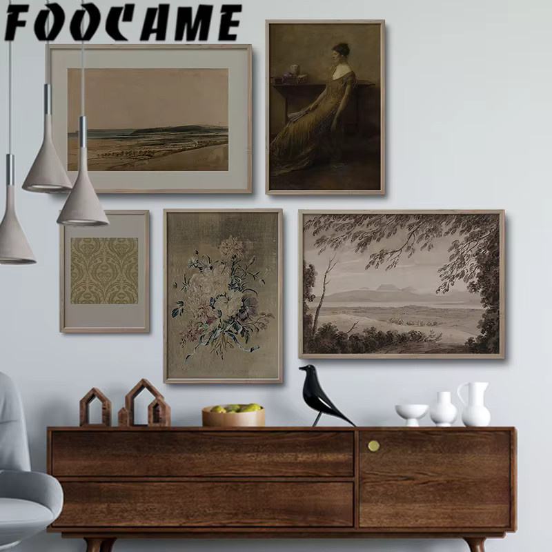 Potdemiel Vintage Leinwand Wandkunst Poster mit Blumen und Landschaft in Mehrfarbig - Bild 2
