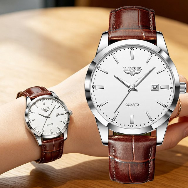 LIGE Armbanduhr Quarz, Leder, Weiß, Silber, Damen, Datum - Bild 1