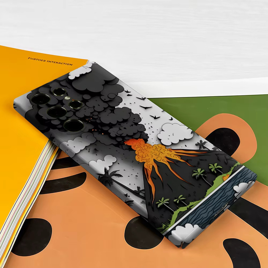 Potdemiel Papercut Vulkan-Eruption Handyhülle für Samsung Galaxy S26 S25 S24 Ultra Plus, stoßfeste Doppelschicht Rückabdeckung, Mehrfarbig - Bild 3