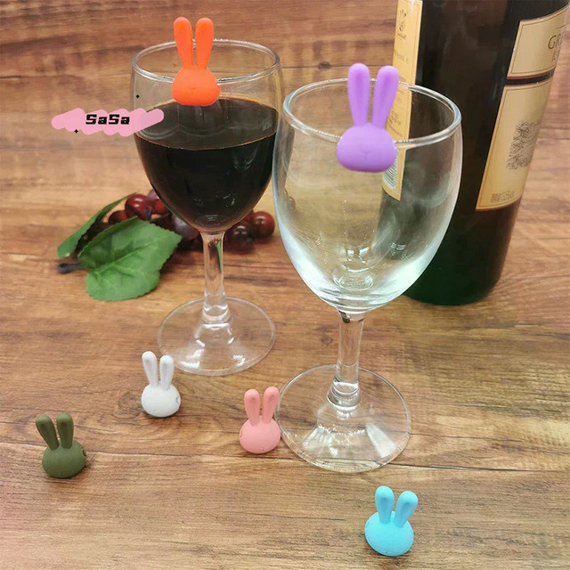 YOWEI 6er-Set Cartoon 3D Hasenohr Weinglasmarker in Multicolor als Glas-Identifikator für Rotwein- und Champagnergläser - Bild 1