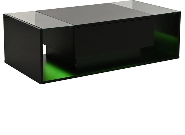 okwish Couchtisch mit LED Lichtleiste und Schublade aus gehärtetem Glas in Schwarz, B/T/H: 100 x 50 x 31 cm - Bild 1