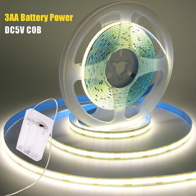 HEGEHE COB LED Lichtstreifen mit 320 LEDs, batteriebetrieben mit 3AA Batterien, flexibler DIY Lichtstreifen für Schrank, Schlafzimmer oder TV Hintergrundbeleuchtung - Bild 1