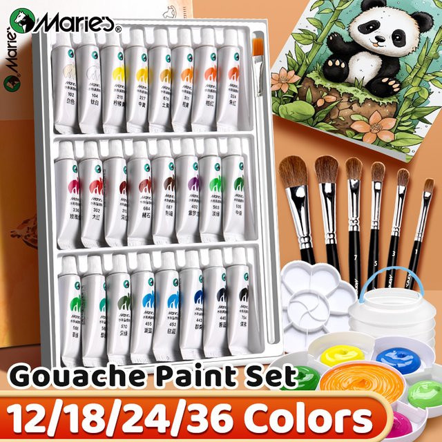 Marie's Gouache-Farbset in Künstlerqualität mit 36 Farben und Pinsel, Multicolor, 5 ml pro Röhre - Bild 1
