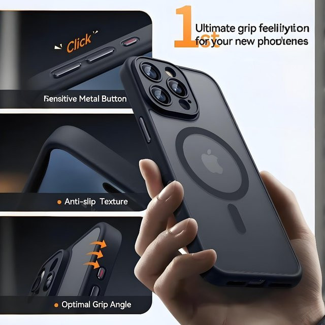 Ricestate Magnetische Schutzhülle für iPhone 11 bis 17 Pro Max, Matt-Transparent, Schwarz - Bild 1