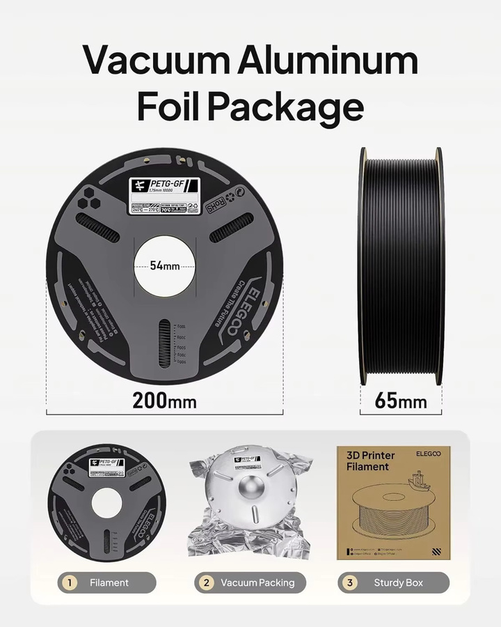 ELEGOO PETG-GF Glasfaser Filament 1,75mm für FDM-Drucker in Grau, Weiß oder Schwarz - Bild 4