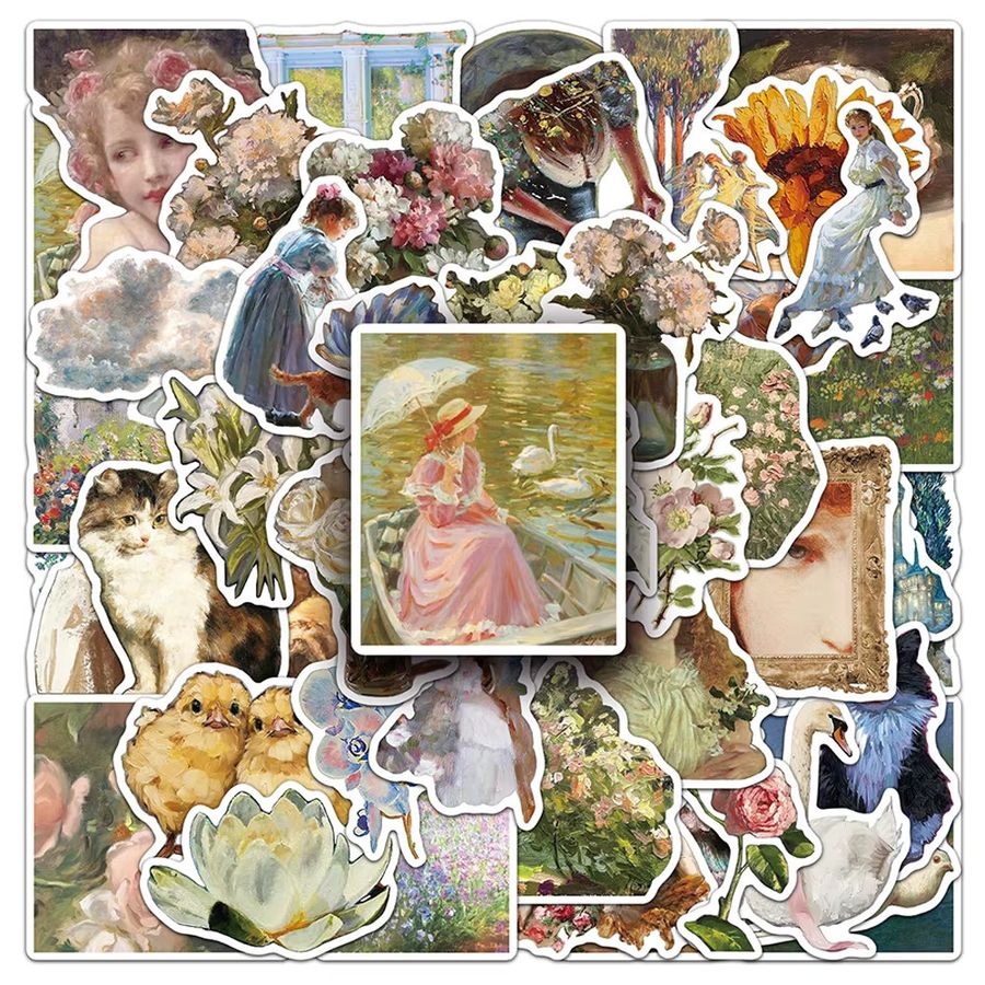 Charile Retro Ölgemälde Aufkleber Set mit Tier- und Blumenmotiven in Multicolor für Scrapbooking und DIY-Projekte - Bild 2