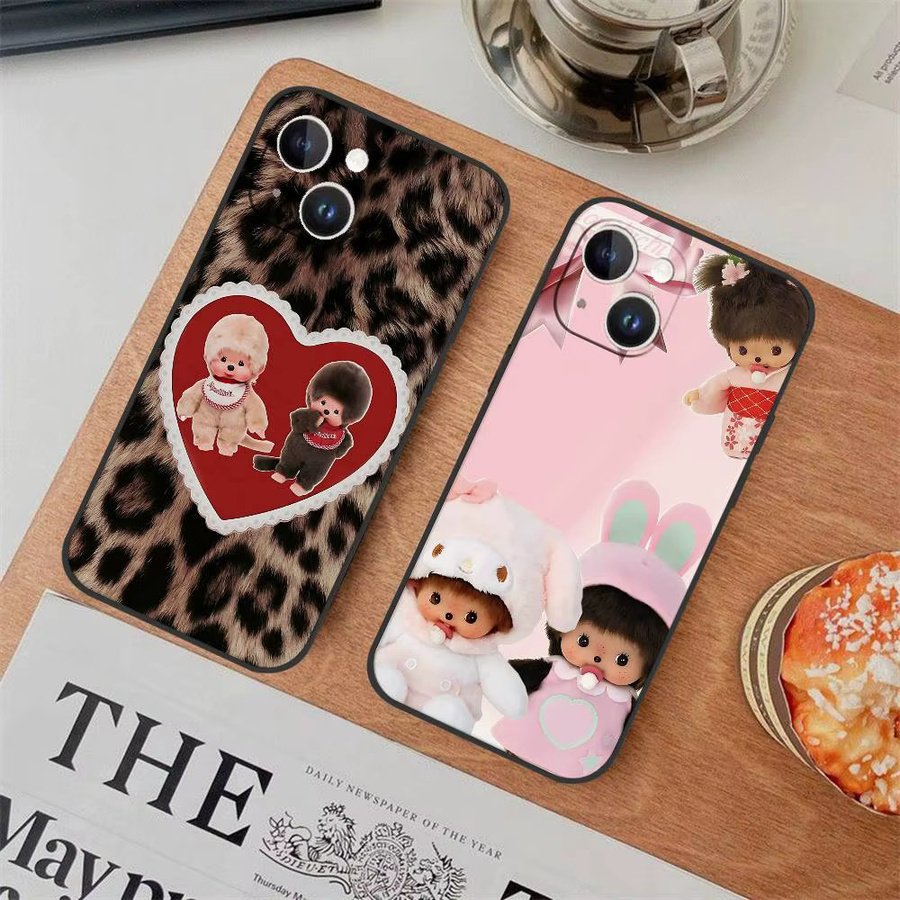 Mesuca M-Monchhichi Handyhülle für iPhone 15 14 13 12 11 Pro Max und weitere Modelle, Schwarz/Mehrfarbig - Bild 3