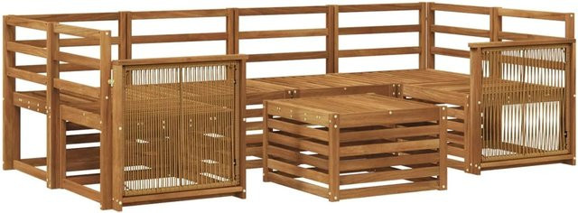 vidaXL Outdoor-Sofagarnitur aus Massivholz Akazie in U-Form mit 7 Teilen, Farbe Braun und Beige, inklusive Kissen und Couchtisch - Bild 1