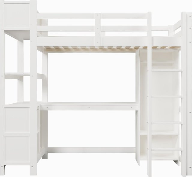 WM Store DE Hochbett für Kinder aus Kiefer und MDF in Weiß mit Sicherheitsgeländer und Seitenfächern, H x B x T: 232,5 x 100 x 189,5 cm - Bild 1