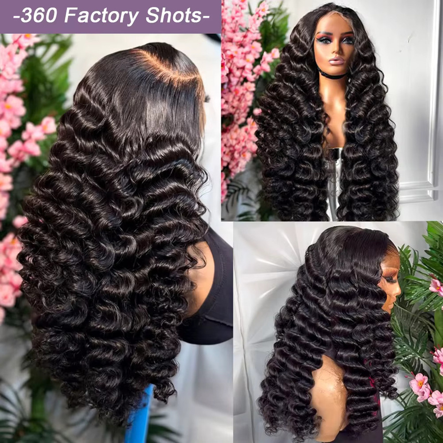 Schwarze Echthaar-Perücke, Loose Deep Wave, 40-46 Zoll - Bild 2