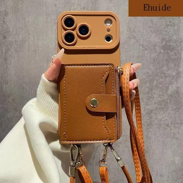 Leder Geldbörsen-Lanyard-Hülle für Xiaomi 15T Redmi Note 15 Pro Plus 14 15C 13 mit Kartenfächern und Reißverschluss in Braun - Bild 1