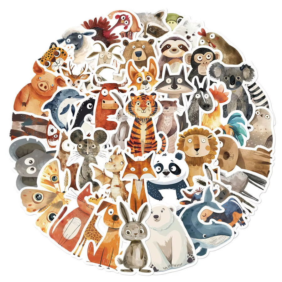 50 Stück Aquarell-Tier-Cartoon-Aufkleber in Multicolour von BulingBulingStickers Store für DIY-Projekte an Laptops, Tagebüchern und Gepäck - Bild 2