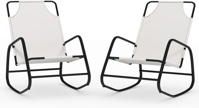 Furnicato Schaukelliegen 2er Set aus pulverbeschichtetem Stahl und Textilene in Creme, B/T/H: 89 x 58 x 93,5 cm - Bild 1