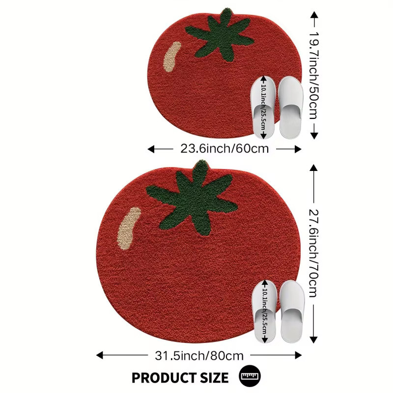 VIKAMA Bodenmatte in Tomatenform, rutschfest und wasserabsorbierend, weiche Badematte und Teppich in Rot, B/T: 80 x 70 cm - Bild 2