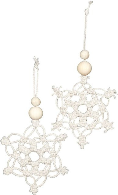Makramee Bastelset Schneeflocken von Creativ Company in Rohweiß und Beige mit Baumwolle und Holz für winterliche Anhänger - Bild 1