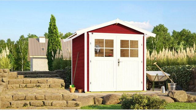 WEKA Gartenhaus 224 Gr.1 aus Holz in Schwedenrot mit Satteldach und Doppeltür, B/H/T: 260 x 227 x 209 cm - Bild 1