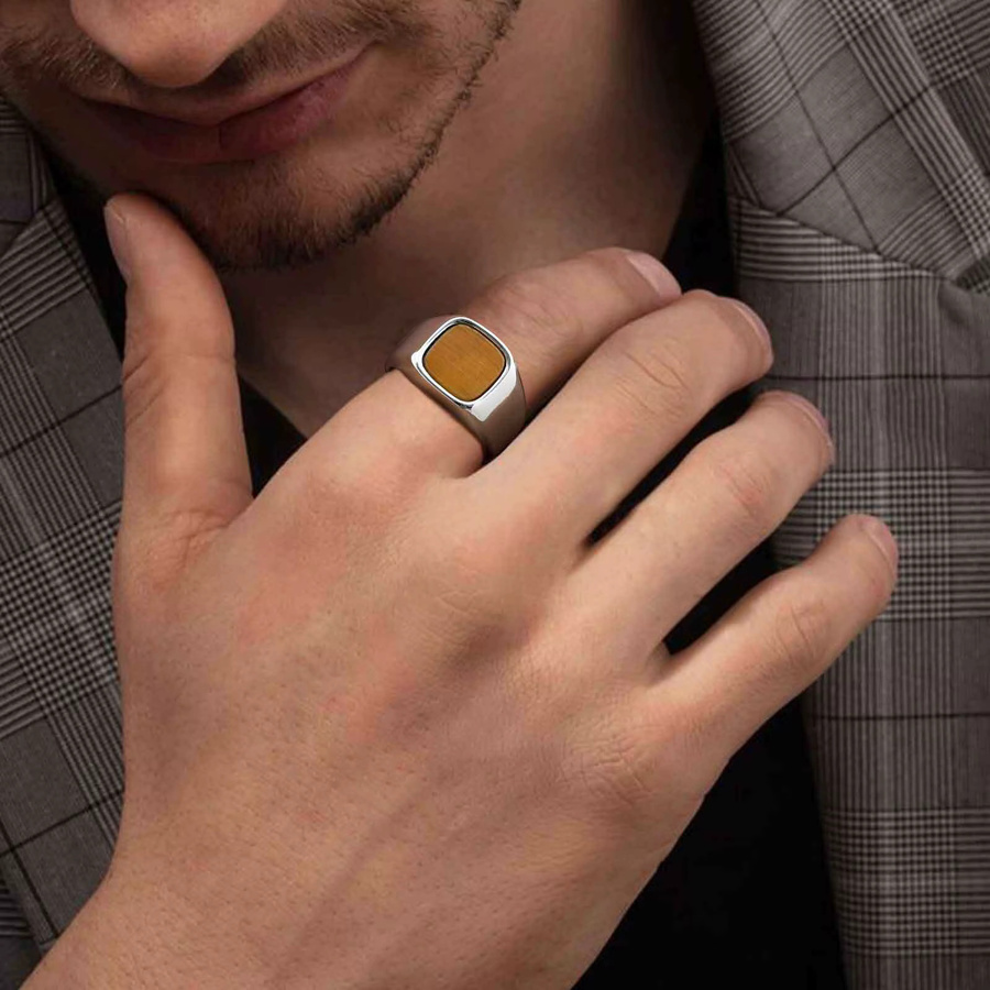VNOX Ring, Edelstahl, Tigerauge, Herren, Silber - Bild 3