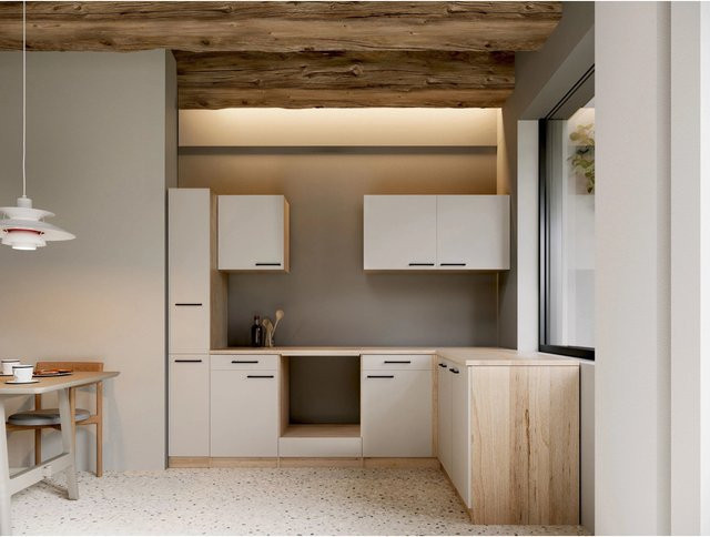 Respekta Merle L-Leerblock Küchenschrank in Kaschmir Beige, Breite: 250 cm, Höhe: 172 cm, Tiefe: 200 cm - Bild 1