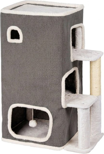 Relaxdays Katzenhaus in Grau mit 3 Etagen, Kratzstamm und integriertem Spielball, H: 83,5 cm, B: 43 cm, T: 34 cm - Bild 1