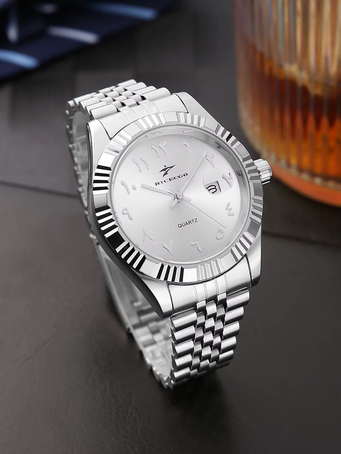 RICECGO Armbanduhr Quarz, Edelstahl, Grau, Herren, Datum - Bild 2