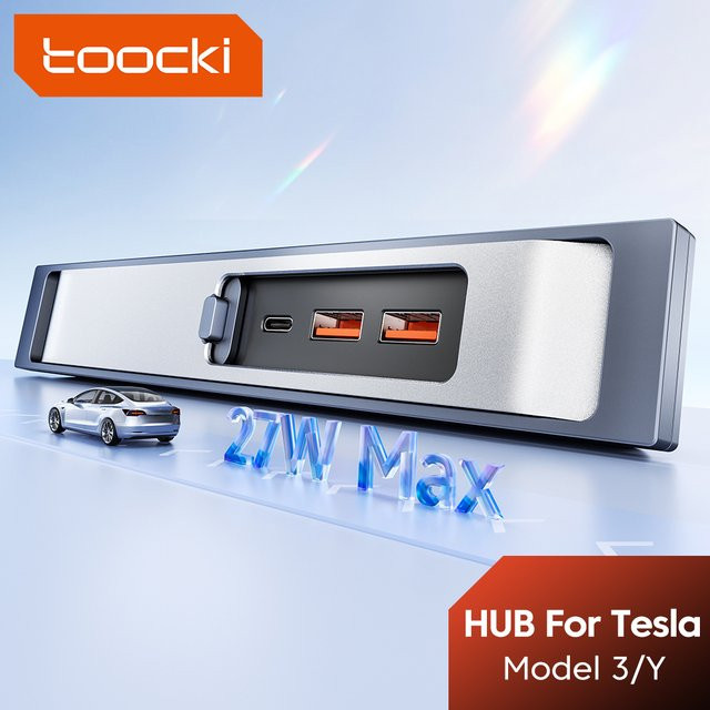 Toocki USB-C Auto-USB-HUB PD 27W Schnellladestation für Tesla Model 3/Y in Silber - Bild 1