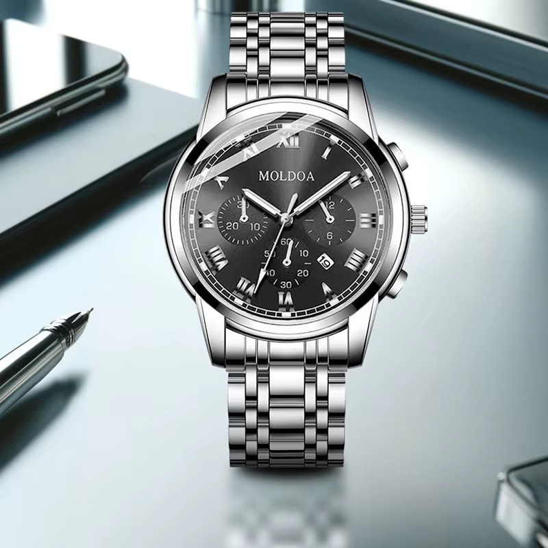 CAROTIF Armbanduhr Quarz, Edelstahl, Schwarz, Silber, Herren - Bild 3