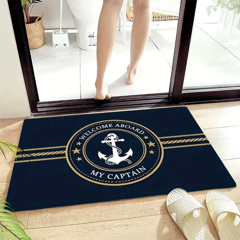 VIKAMA Nautische Anker-Fußmatte Welcome Aboard My Captain, rutschfester und waschbarer Eingangsteppich in Marineblau, B/T: 80 x 50 cm - Bild 5