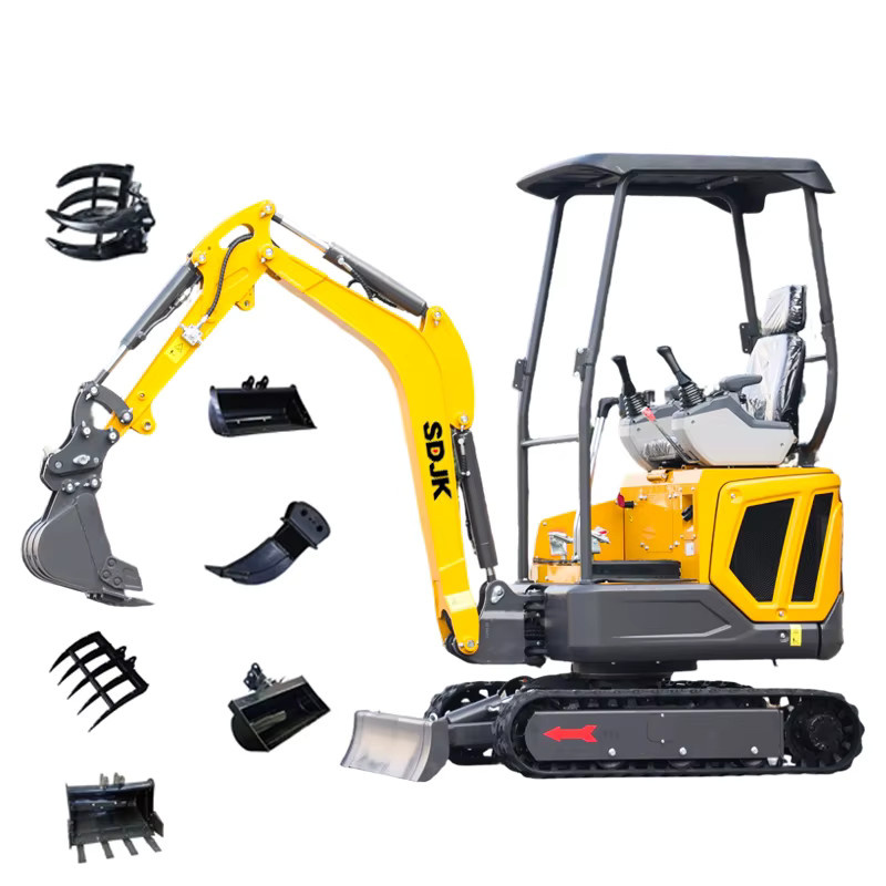 SDJK Mini-Bagger 1,6 Tonnen Raupenbagger Gelb Multifunktionaler Kompakter Bagger für die Landwirtschaft - Bild 1