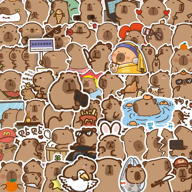 Potdemiel Capybara-Aufkleber, Cartoon Niedliche Kawaii, Multicolor - Bild 1